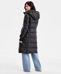 Steve Madden Women's Shiny Hooded Maxi Puffer Coat