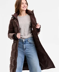 Steve Madden Women's Shiny Hooded Maxi Puffer Coat