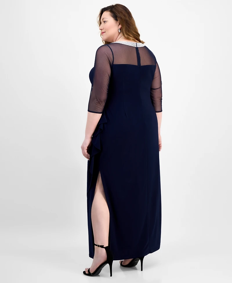 Alex Evenings Plus Size Illusion-Trim Ruffled Gown