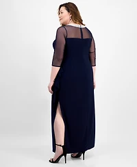 Alex Evenings Plus Size Illusion-Trim Ruffled Gown