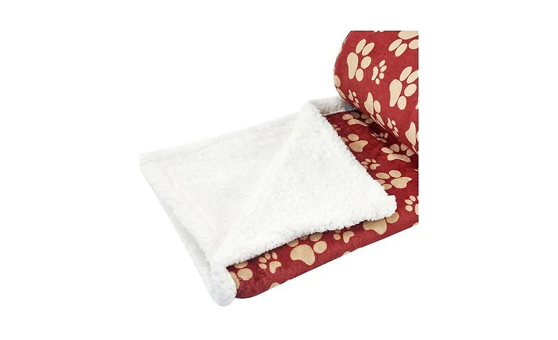 Happycare Tex Ultra soft cozy Flannel Paw Print & Sherpa pet Blanket