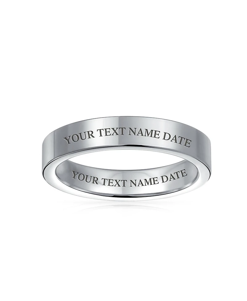 Bling Jewelry Plain Simple Flat Titanium Band Rings Silver Tone 4MM