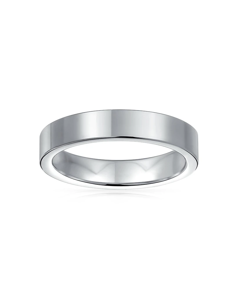 Bling Jewelry Plain Simple Flat Titanium Band Rings Silver Tone 4MM