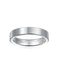 Bling Jewelry Plain Simple Flat Titanium Band Rings Silver Tone 4MM