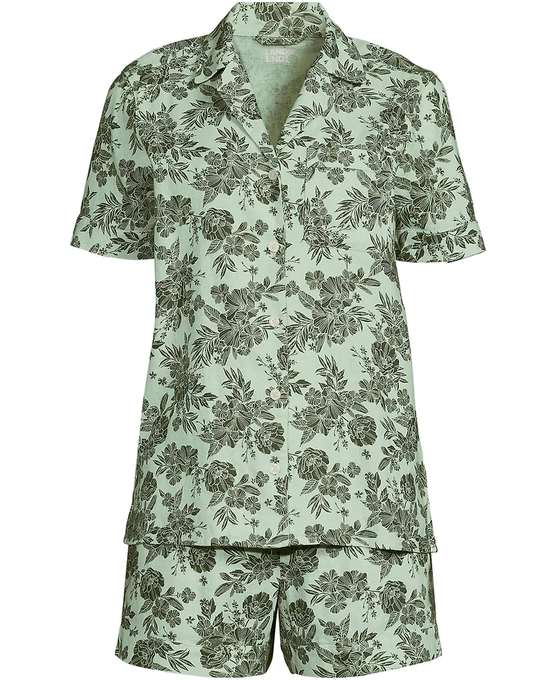 Lands' End Women Plus Linen 2 Piece Pajama Set - Short Sleeve Top and Shorts