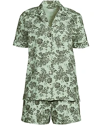 Lands' End Women Plus Linen 2 Piece Pajama Set - Short Sleeve Top and Shorts