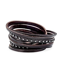 Bling Jewelry Hip Hop Punk Rocker Cuff Bracelet Metal Studded Rivets Multi-Layer Leather