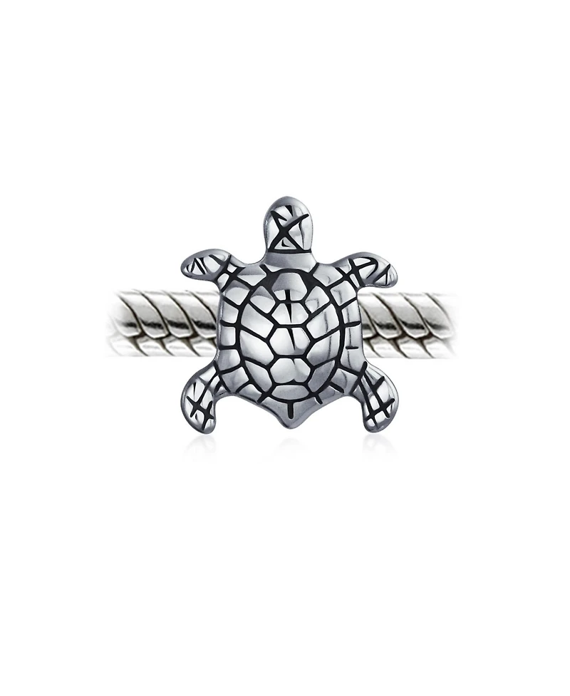 Bling Jewelry Oval Nautical Sea Turtle Charm Bead in Oxidized Sterling Silver for Bracelets