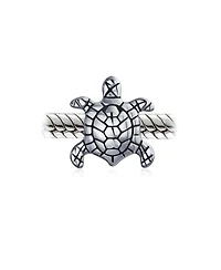 Bling Jewelry Oval Nautical Sea Turtle Charm Bead in Oxidized Sterling Silver for Bracelets