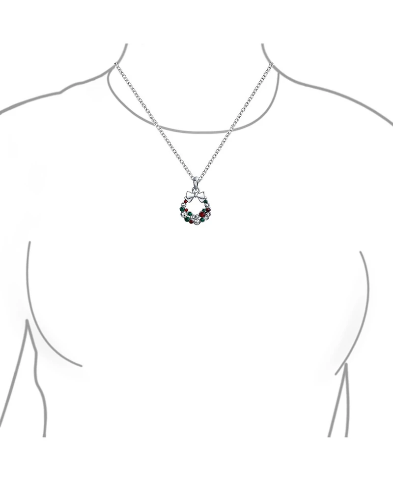 Bling Jewelry Fashion Sparkling Christmas Bow Crystal Holiday Pendant Necklace Silver Plated