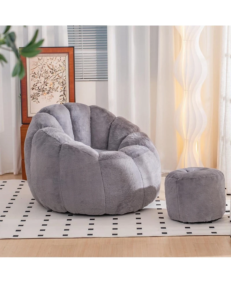 Oversized Faux Fur Bean Bag Chair with Footrest, Soft Floor Sofa for Adults Bedroom or Living Room-The Pop Home