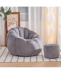 Oversized Faux Fur Bean Bag Chair with Footrest, Soft Floor Sofa for Adults Bedroom or Living Room-The Pop Home