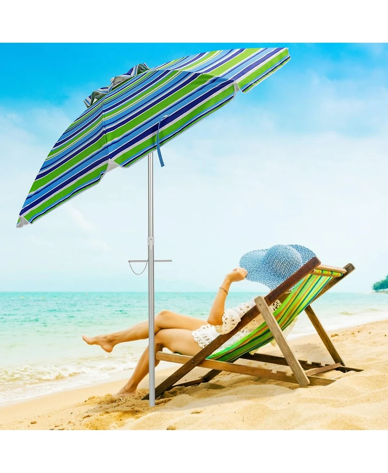Gymax 6.5Ft Beach Umbrella w/ Tilt Mechanism Sand Anchor Carrying Bag