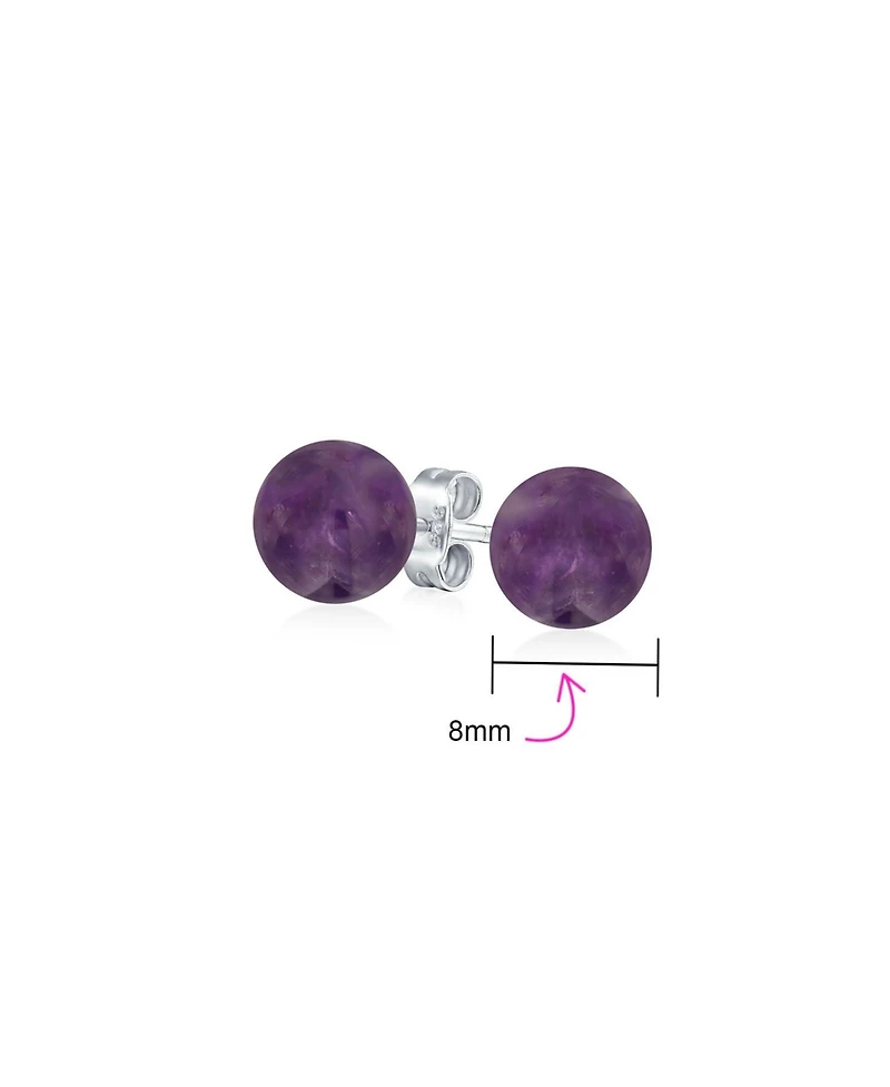 Bling Jewelry 8MM Natural Stone Round Bead Ball Stud Earrings .925 Sterling Silver