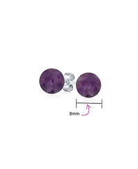 Bling Jewelry 8MM Natural Stone Round Bead Ball Stud Earrings .925 Sterling Silver