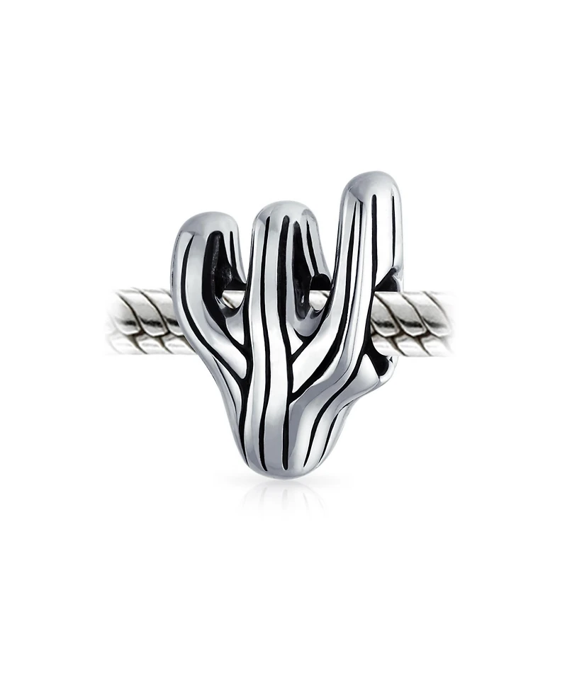 Bling Jewelry Southwestern Sonoran Desert Cactus Charm Bead in Oxidized Sterling Silver