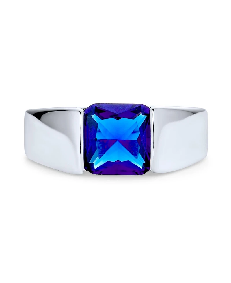 Bling Jewelry Traditional 3CT Blue Clear Cubic Zirconia Cz Square Solitaire Ring Pinky Silver Plated