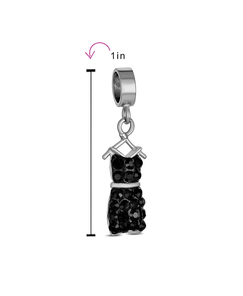 Bling Jewelry Fashion Crystal Black Dress Dangle Charm Bead Sterling Silver for European Bracelet