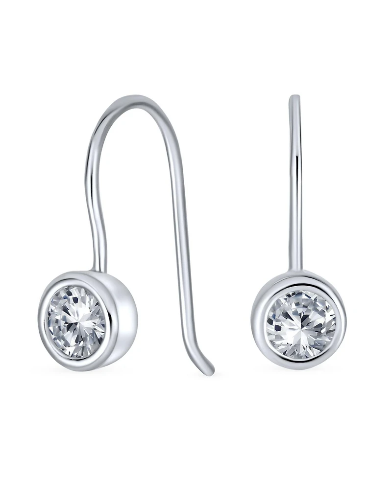Bling Jewelry Classic Minimalist Round Solitaire Bezel Set Cz Drop Earrings .925 Sterling Silver French Wire Threader Fishhook