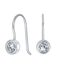 Bling Jewelry Classic Minimalist Round Solitaire Bezel Set Cz Drop Earrings .925 Sterling Silver French Wire Threader Fishhook