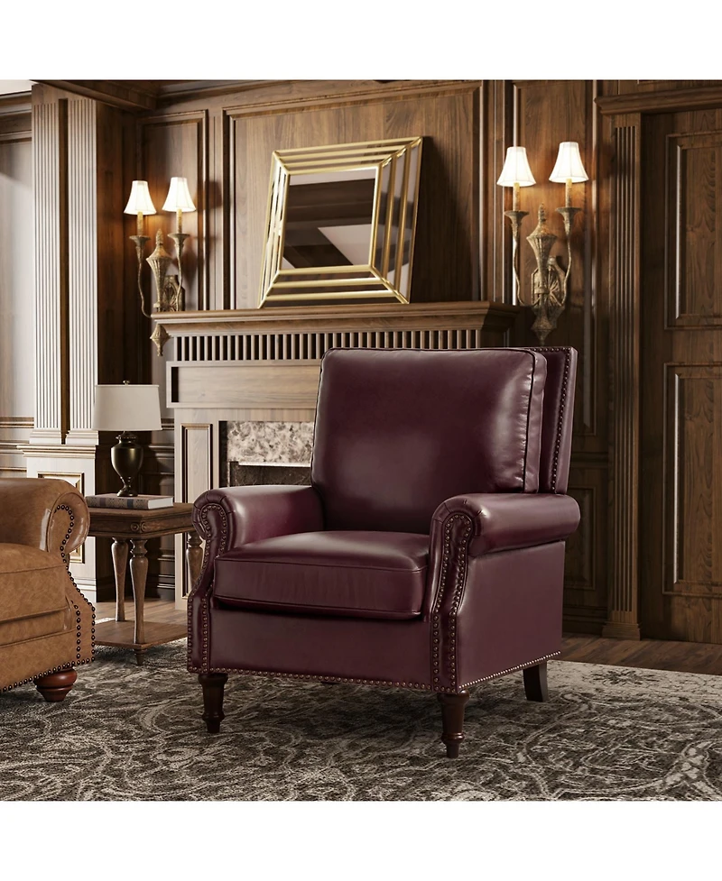 Traditional Raymond Genuine Leather Recliner with Classic Roll-arm