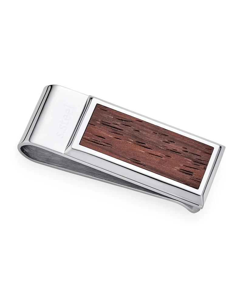 Bling Jewelry Two Tone Koa Wood Inlay Money Clip Card Holder - Stainless Steel