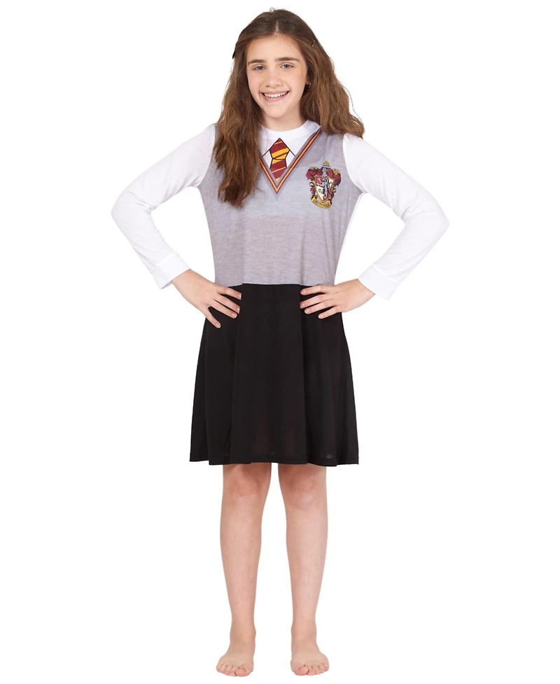 Harry Potter Girls' Hermione Gryffindor Uniform Kids Long-Sleeve Nightgown Pajama