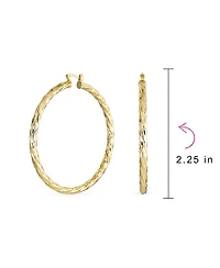 Bling Jewelry Rope Cable Wide Hoop Huggie Earrings 18K Gold Plated Brass 2.25 Inch Diameter