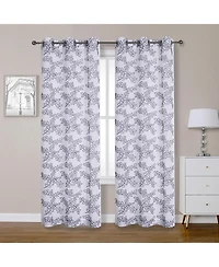 Kate Aurora 2 Piece Embroidered Ethan Floral Leaf Matte Sheer Grommet Top Curtain Panels - 84 in. Long Gray