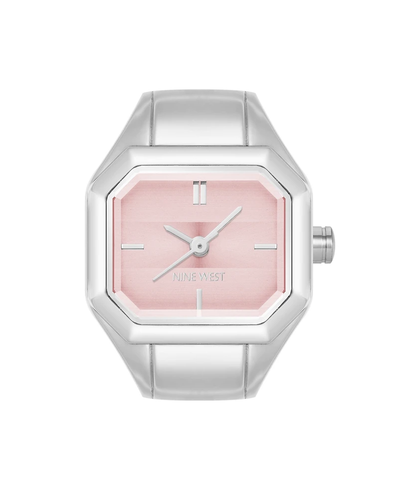 Nine West Women's Quartz Iconic Pink and Silver-Tone Metal Alloy Ring Watch, 22mm