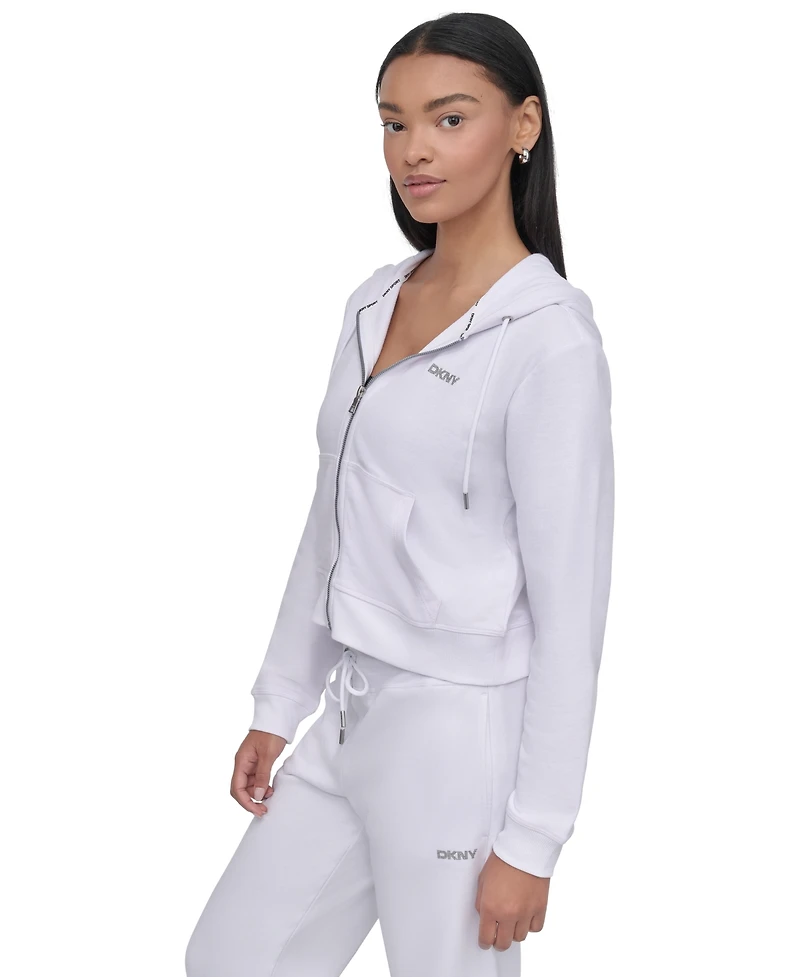 Dkny Sport Women's Cotton-Blend Stud-Logo Full Zip Hoodie