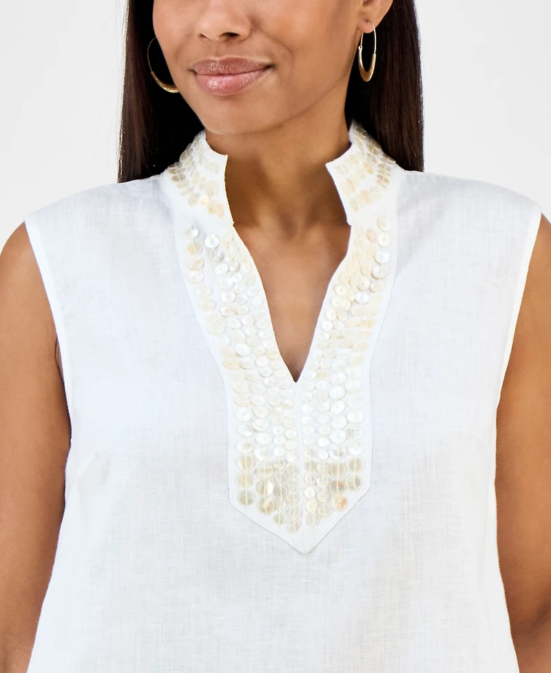 Charter Club Women's Embellished 100% Linen Tunic, Exclusively at Macy's