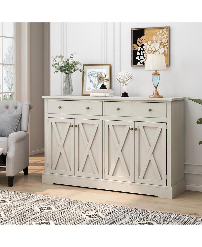 Streamdale Vintage White Sideboard with Drawers and Doors for Storage