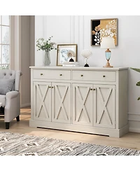Streamdale Vintage White Sideboard with Drawers and Doors for Storage