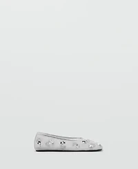 Mango Women's Sequin Embroidered Mesh Ballerinas Shoes