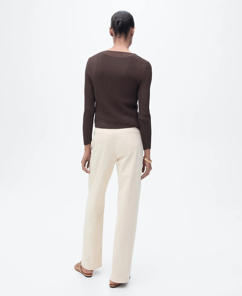 Mango Women's Ribbed Knit Bows Cardigan Sweater