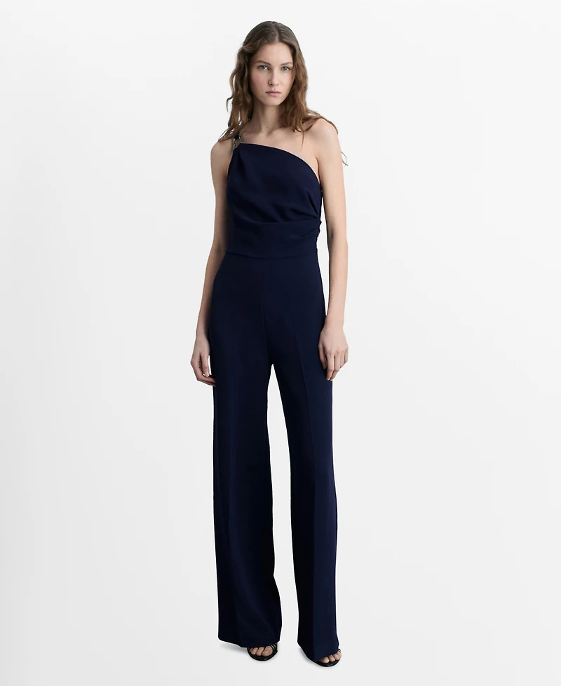 Mango Women's Metallic Detail Asymmetrical Jumpsuit