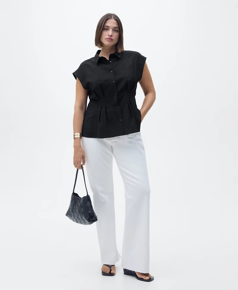 Mango Women's Short Sleeve Pleated Shirt