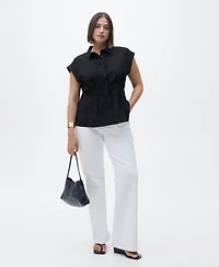 Mango Women's Short Sleeve Pleated Shirt