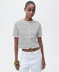Mango Women's Short Sleeve Striped Cardigan Sweater