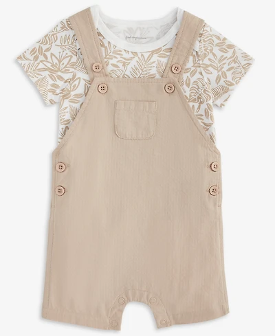 Baby Boys Cotton Tonal Leaf-Print Bodysuit & Shortall, 2 Piece Set, Exclusively at Macy's