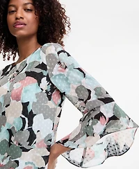 Kasper Women's Printed Ruffle-Sleeve Blouse, Regular & Petite