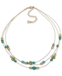 Anne Klein Gold-Tone Mixed Stone & Bead Station Layered Necklace, 16" + 3" extender