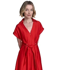 Halston Women's Zip-Front Cuffed-Sleeve Midi Dress