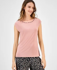 Kasper Women's Beaded-Trim Extended-Shoulder Top, Regular & Petite Sizes