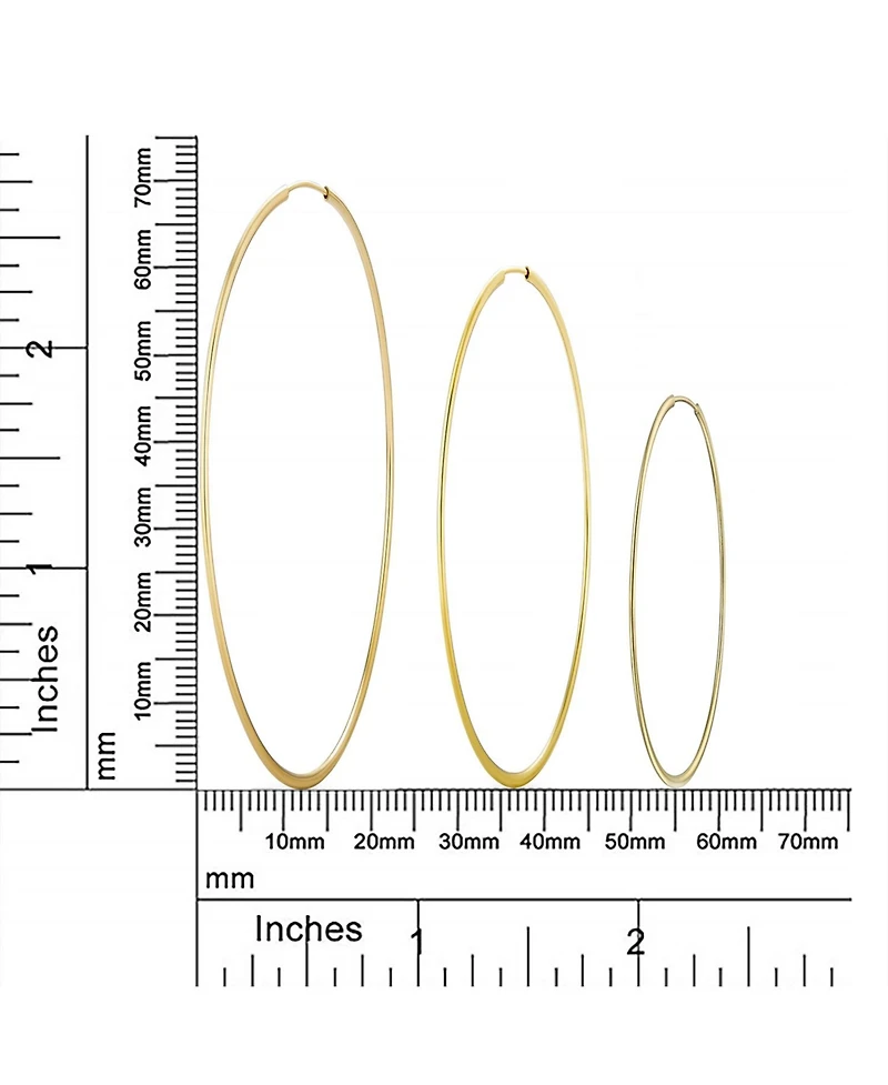 Bling Jewelry Set of 2 Minimalist Hoop Earrings 2MM Gold Plated 2 Inch & 2.75 Inch