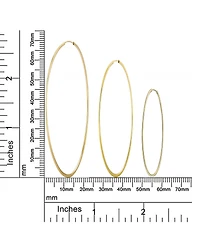 Bling Jewelry Set of 2 Minimalist Hoop Earrings 2MM Gold Plated 2 Inch & 2.75 Inch
