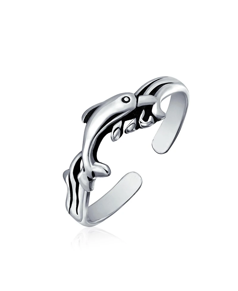 Bling Jewelry Set of 2 Nautical Beach Clam Shell and Dolphin Midi Toe Ring Oxidized Silver