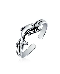Bling Jewelry Set of 2 Nautical Beach Clam Shell and Dolphin Midi Toe Ring Oxidized Silver