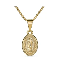 Bling Jewelry Christian Religious Medal Medallion Jewelry set Oval Our Lady Of Guadalupe Virgin Mary Necklace Dangle Earrings Yellow Gold Plated Brass